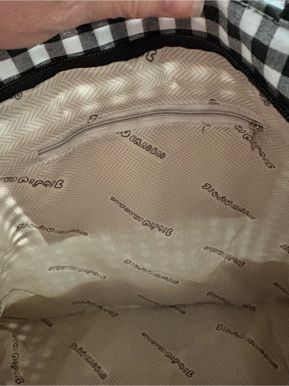 Black & White Gingham Tote Bag with Plush Character Accent - Picture 4 of 5